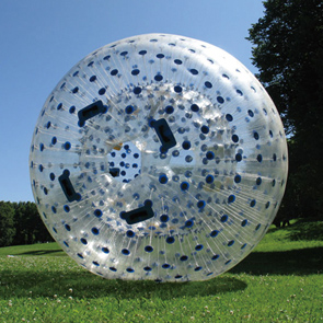 Customised Dry Clear Tpu Zorb With White Ropes, Clear Dots, With Two Harness On Outdoor Grass