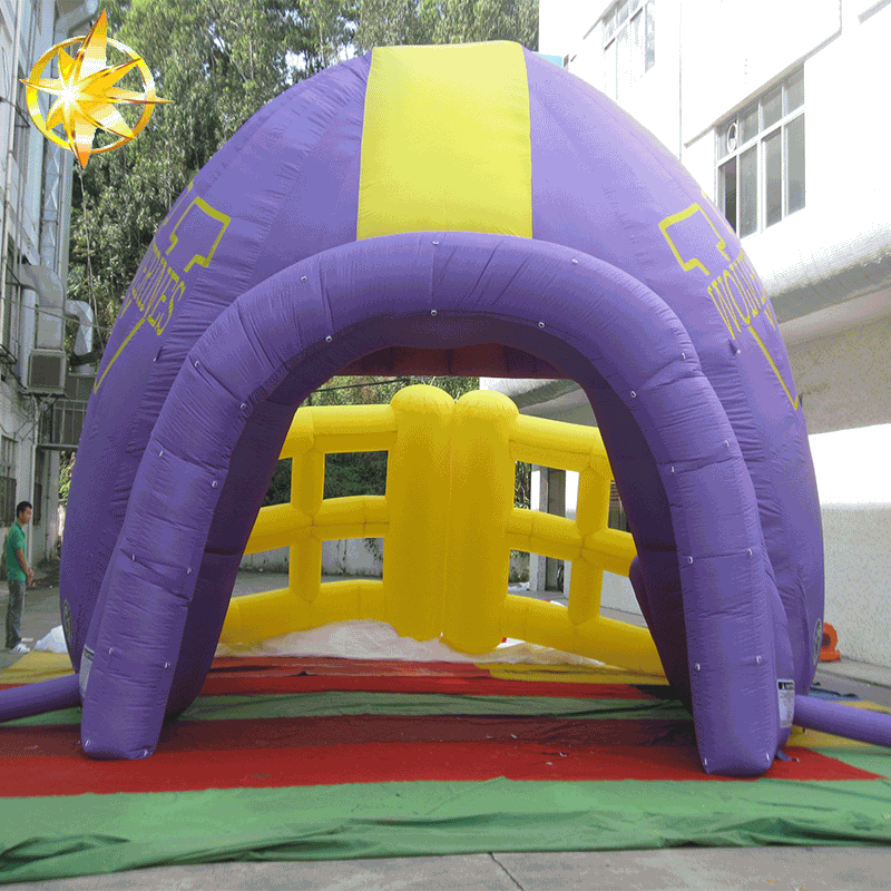 Inflatable helmet run through tunnels