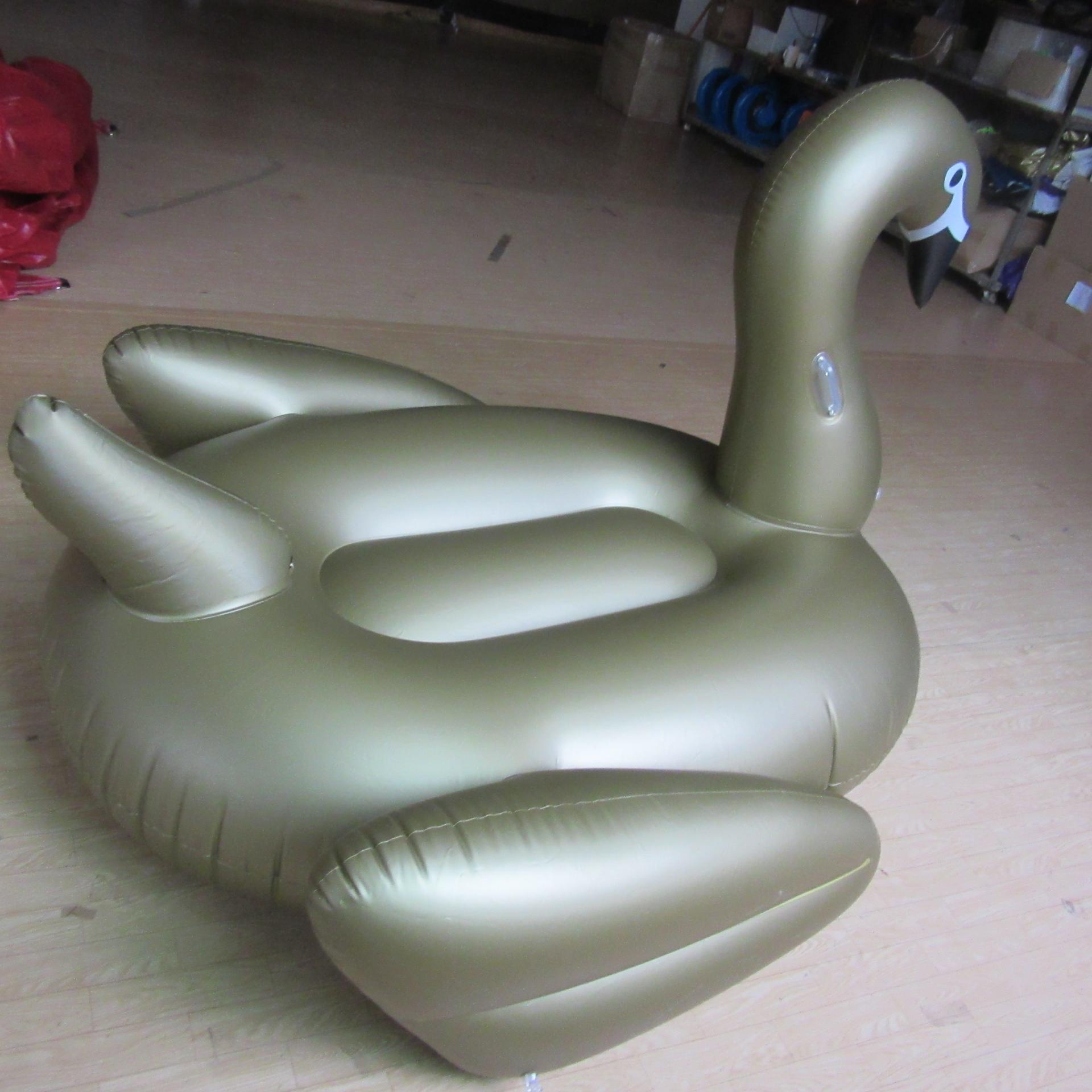 Customised Inflatable Gold Swan Swimming Pool Floating Animal Rider With Durable Handles Decorations