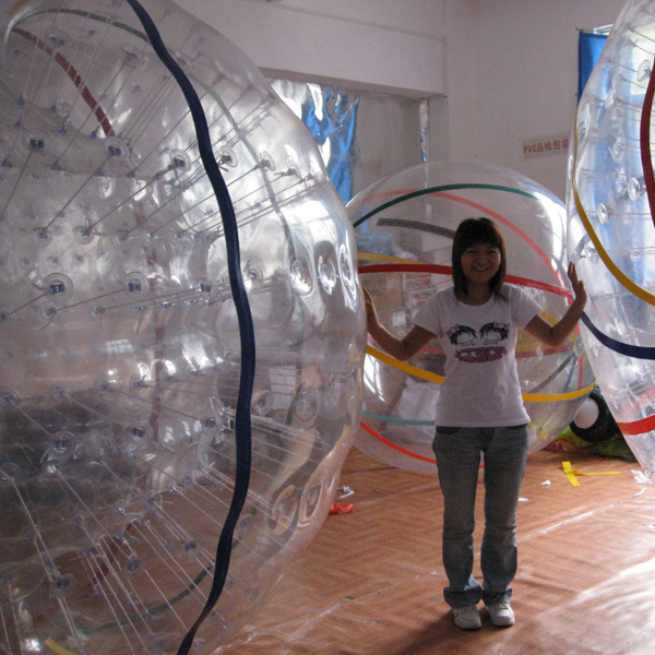 Customised Dry Zorb With White Ropes,Clear Dots,Two Entry Hole With Two Harness,Colored Stipes