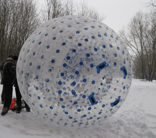 Customised Dry Clear Tpu Zorb With White Ropes, Clear Dots, With Two Harness On Outdoor Grass