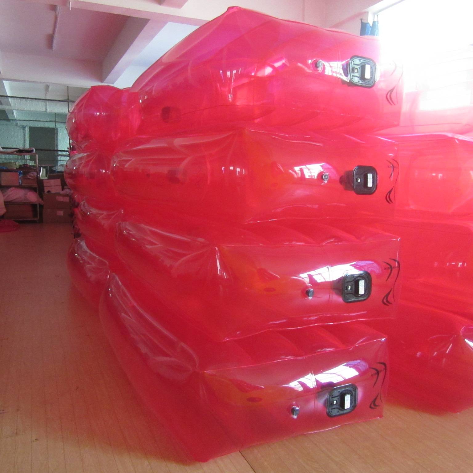 Customised Inflatable Trarnsparent Red Mattress On Exterior Surface On Top And Hole