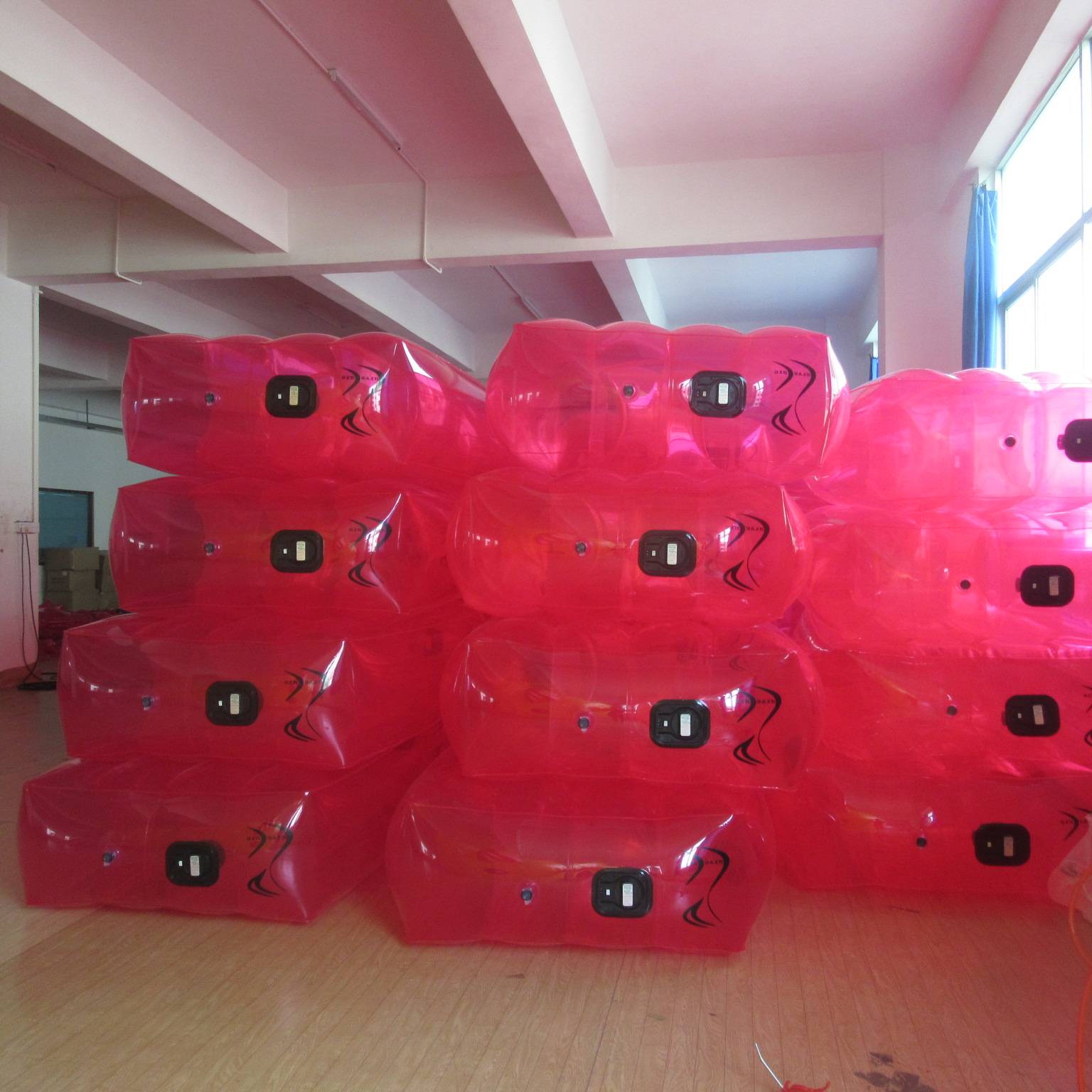 Customised Inflatable Trarnsparent Red Mattress On Exterior Surface On Top And Hole