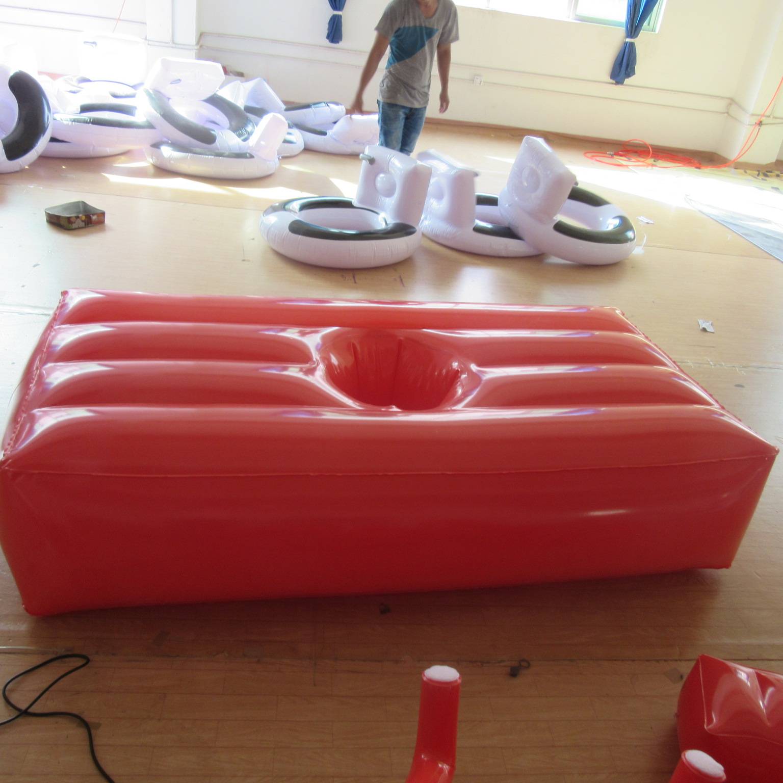 Customised Inflatable Trarnsparent Red Mattress On Exterior Surface On Top And Hole