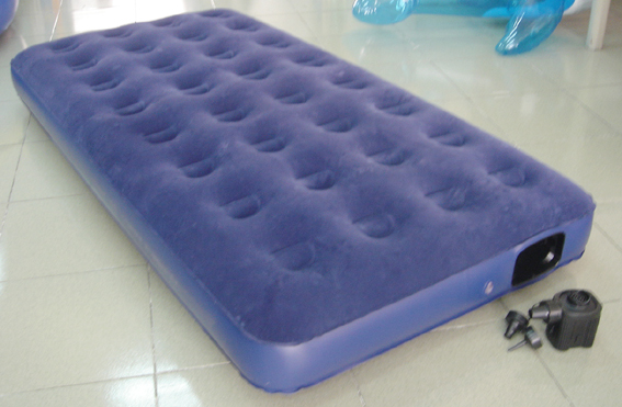 Customised Inflatable Flocked Single Mattress With Built-In Pump For Outdoor Travel