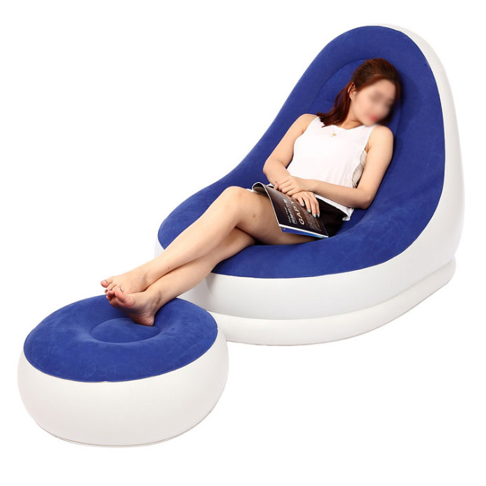 Customised Inflatable PVC Flocking Chaise Cafe Sofa With Footstool For Home, Living Room