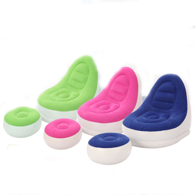 Customized high-quality inflatable leisure chair with footstool flocked sofa chair portable folding chair