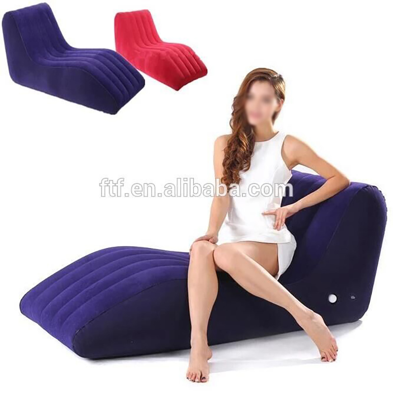 Customised Inflatable Flocked Blue Lounge Sex Blow Up Sofa For Exercising Living Room