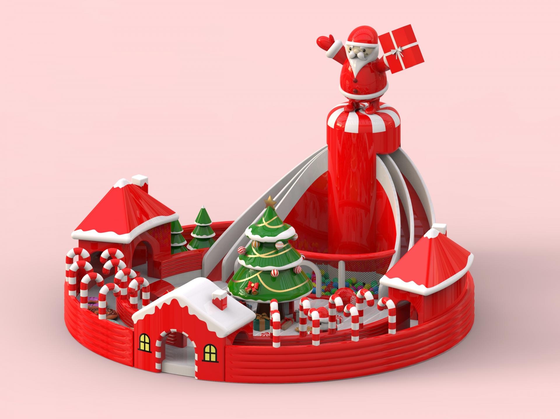 Customised Inflatable Slide Indoor Or Outdoor Durable Sewn Christmas Theme Climbing Wall