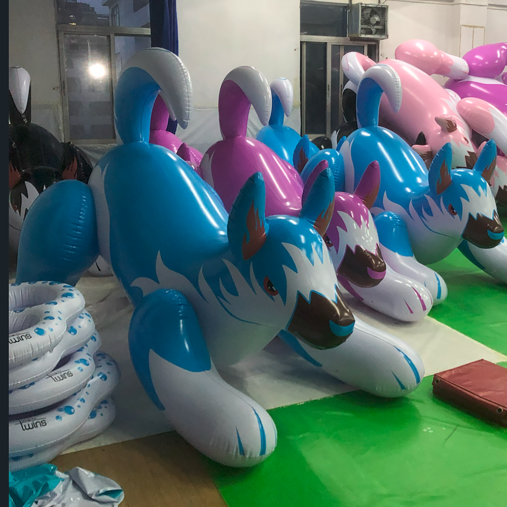 Custom Advertising Ride-On Inflatable Animal Sky Blue Cartoon Dogs With Artworks