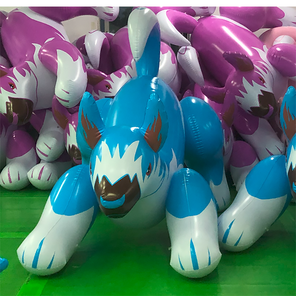 Custom Advertising Ride-On Inflatable Animal Sky Blue Cartoon Dogs With Artworks