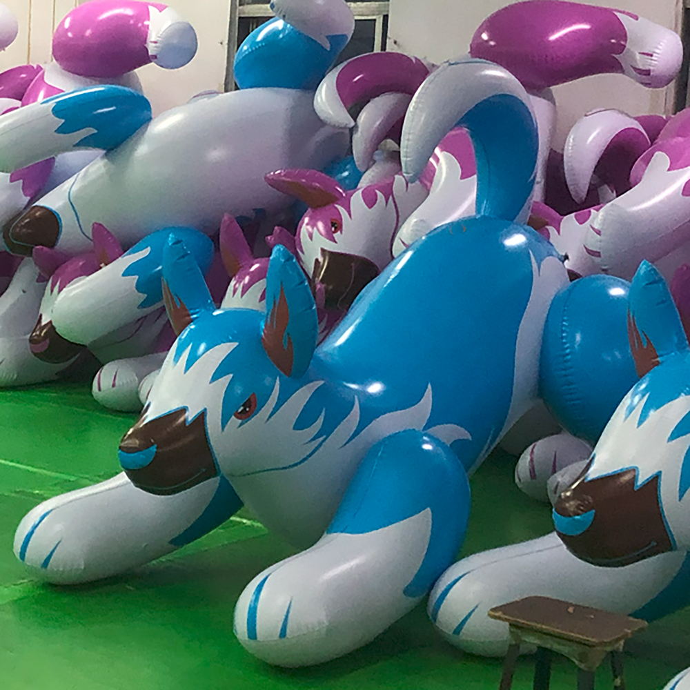 Custom Advertising Ride-On Inflatable Animal Sky Blue Cartoon Dogs With Artworks