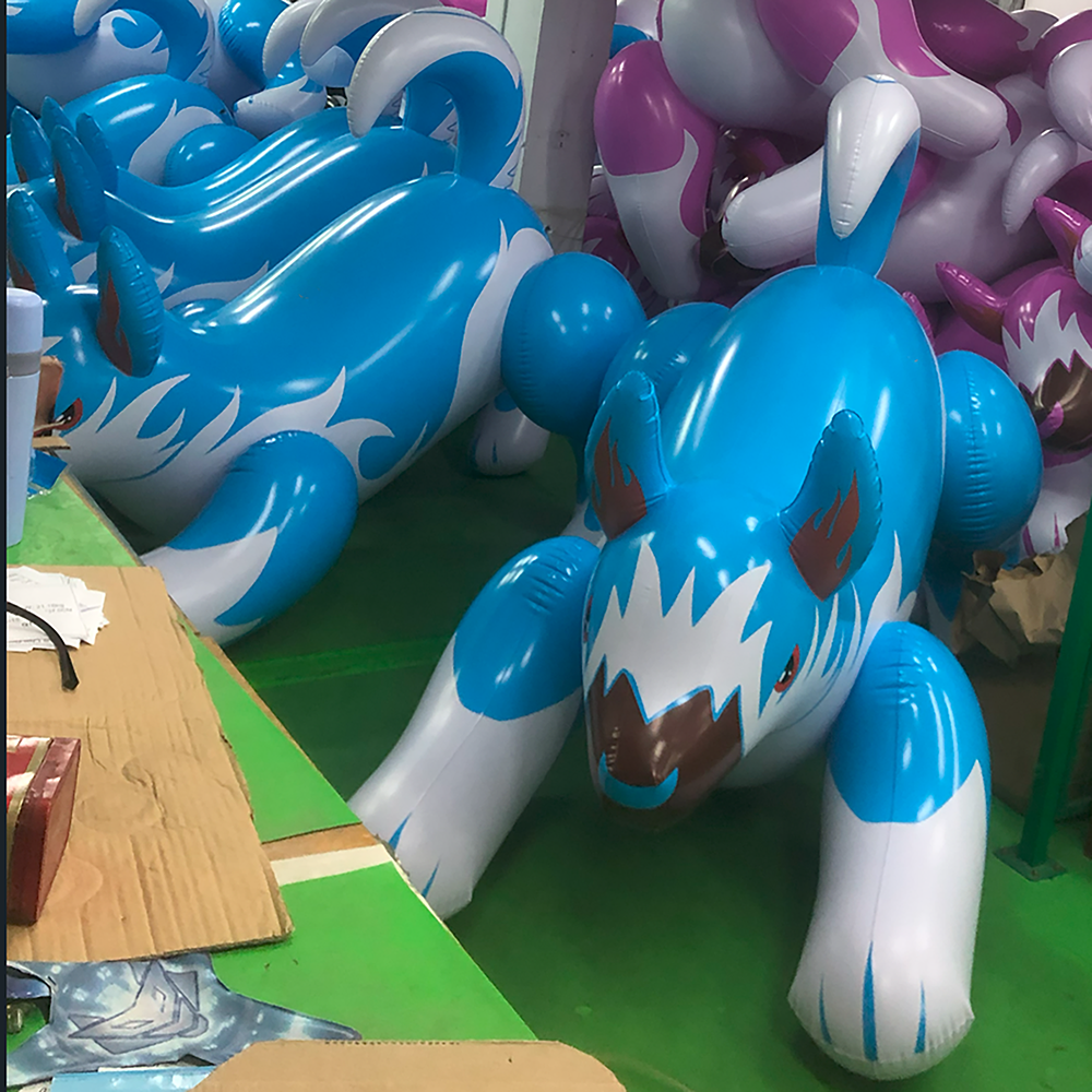 Custom Advertising Ride-On Inflatable Animal Sky Blue Cartoon Dogs With Artworks