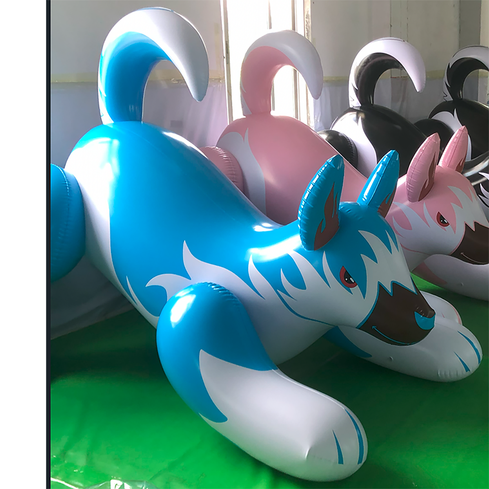 Custom Advertising Ride-On Inflatable Animal Sky Blue Cartoon Dogs With Artworks