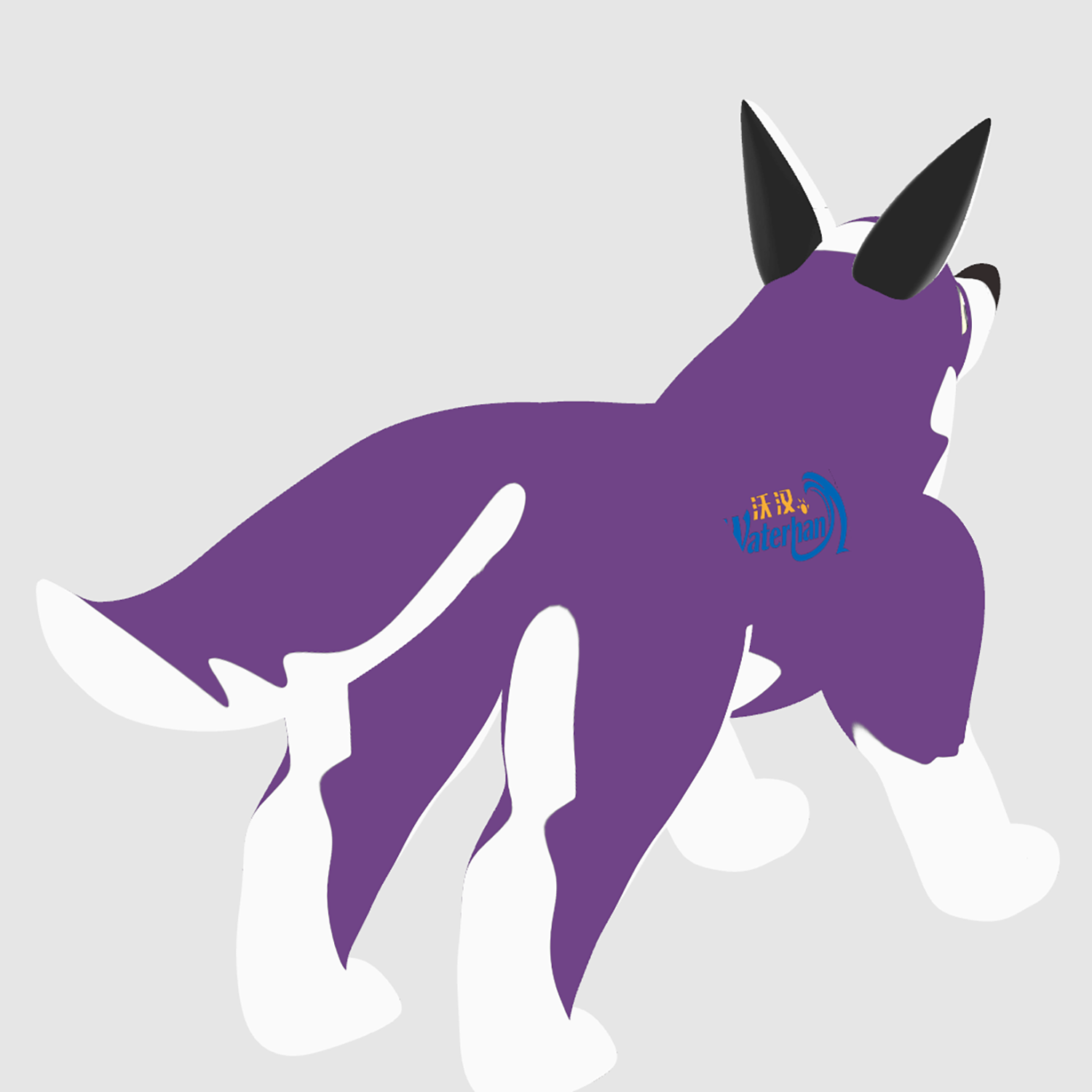 Customized Inflatable White Purple Standing Wolf Cartoon With Artworks Printings On Field