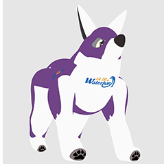 Customized Inflatable White Purple Standing Wolf Cartoon With Artworks Printings On Field